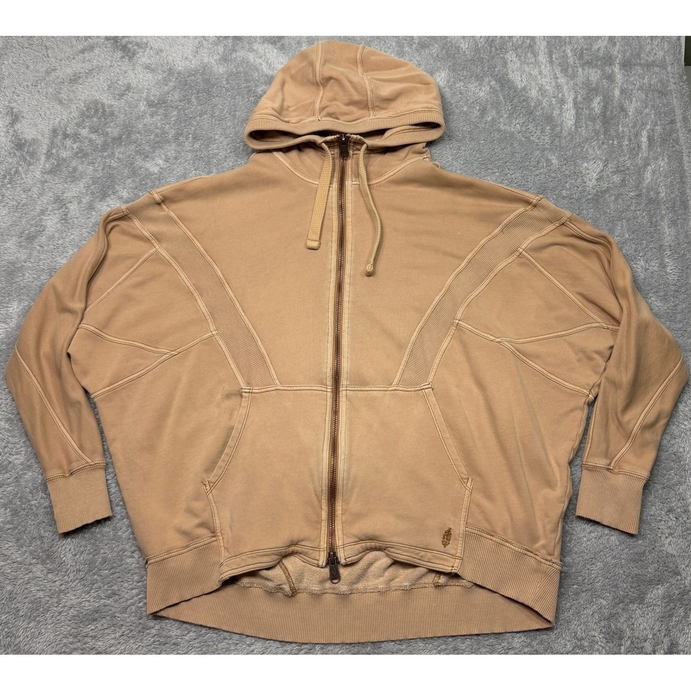 FP Movement Hoodie Womens L Beige All Your Love Oversized Zip Up Free People Tan